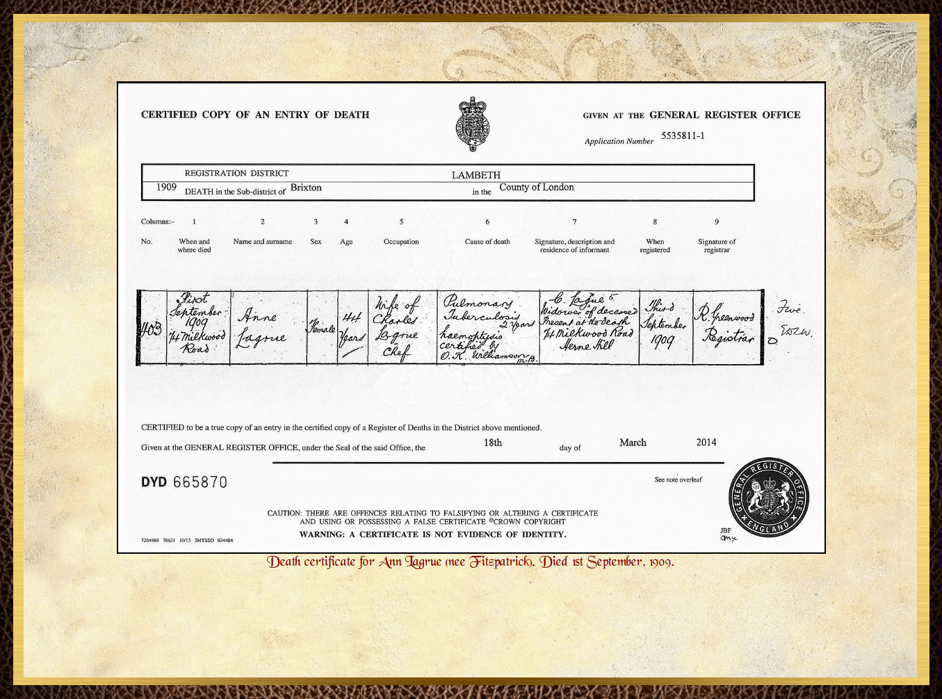 Daughter of John Charles Fitzpatrick & Annie Barrow