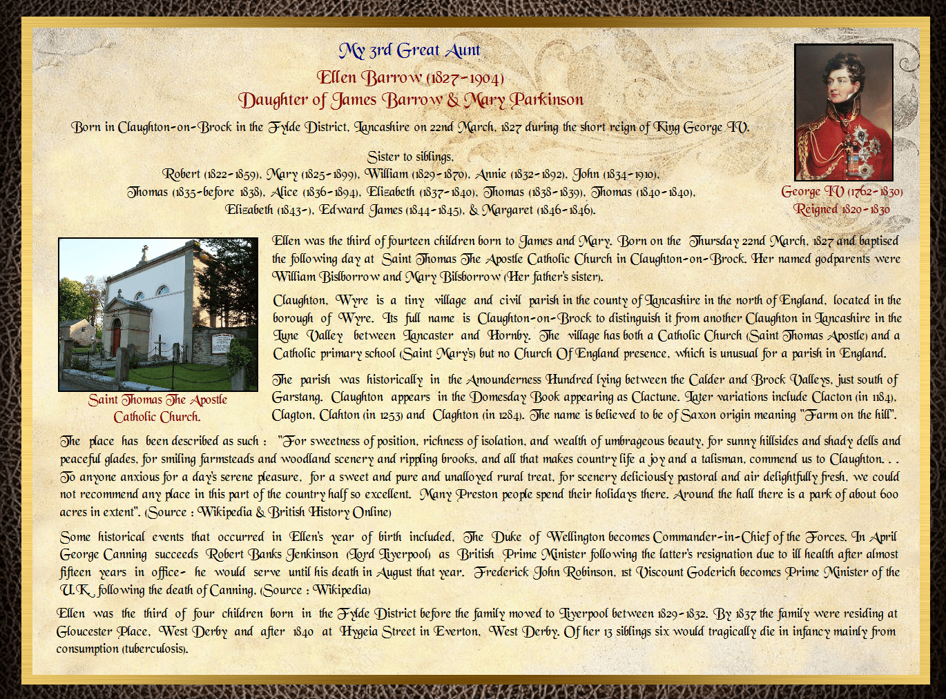 Daughter of James Barrow & Mary Parkinson