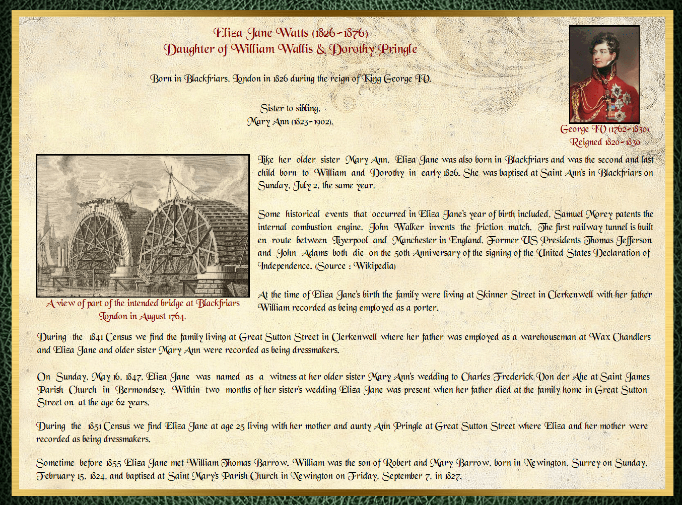 Daughter of William Watts & Dorothy Pringle