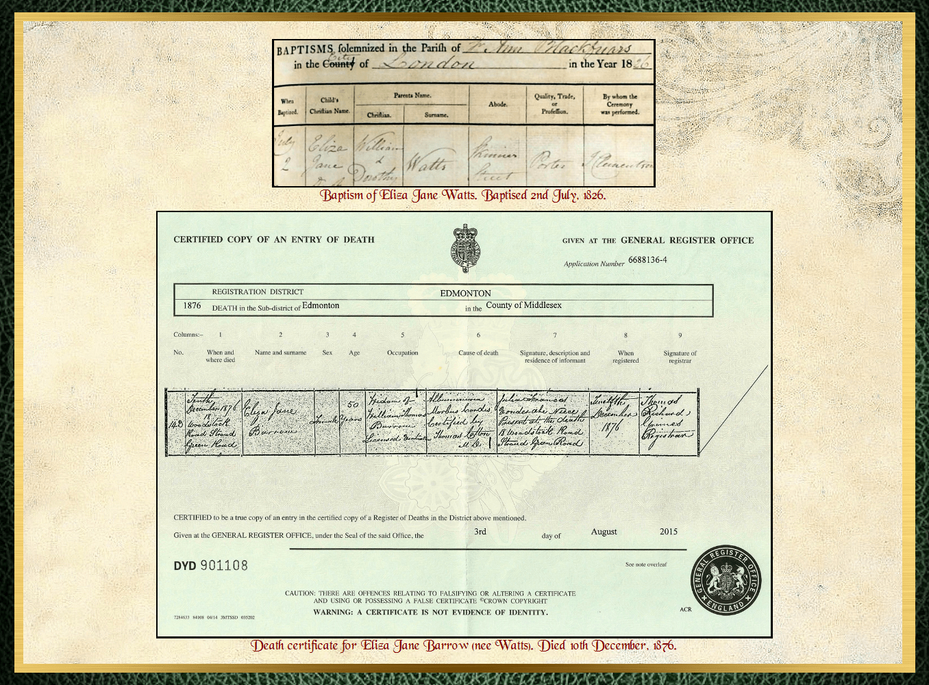 Daughter of William Watts & Dorothy Pringle