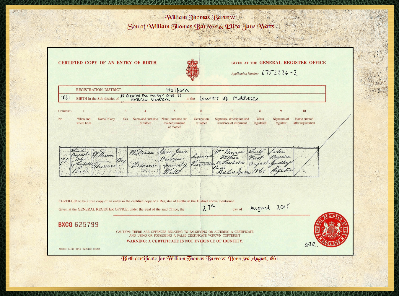 Daughter of William Watts & Dorothy Pringle