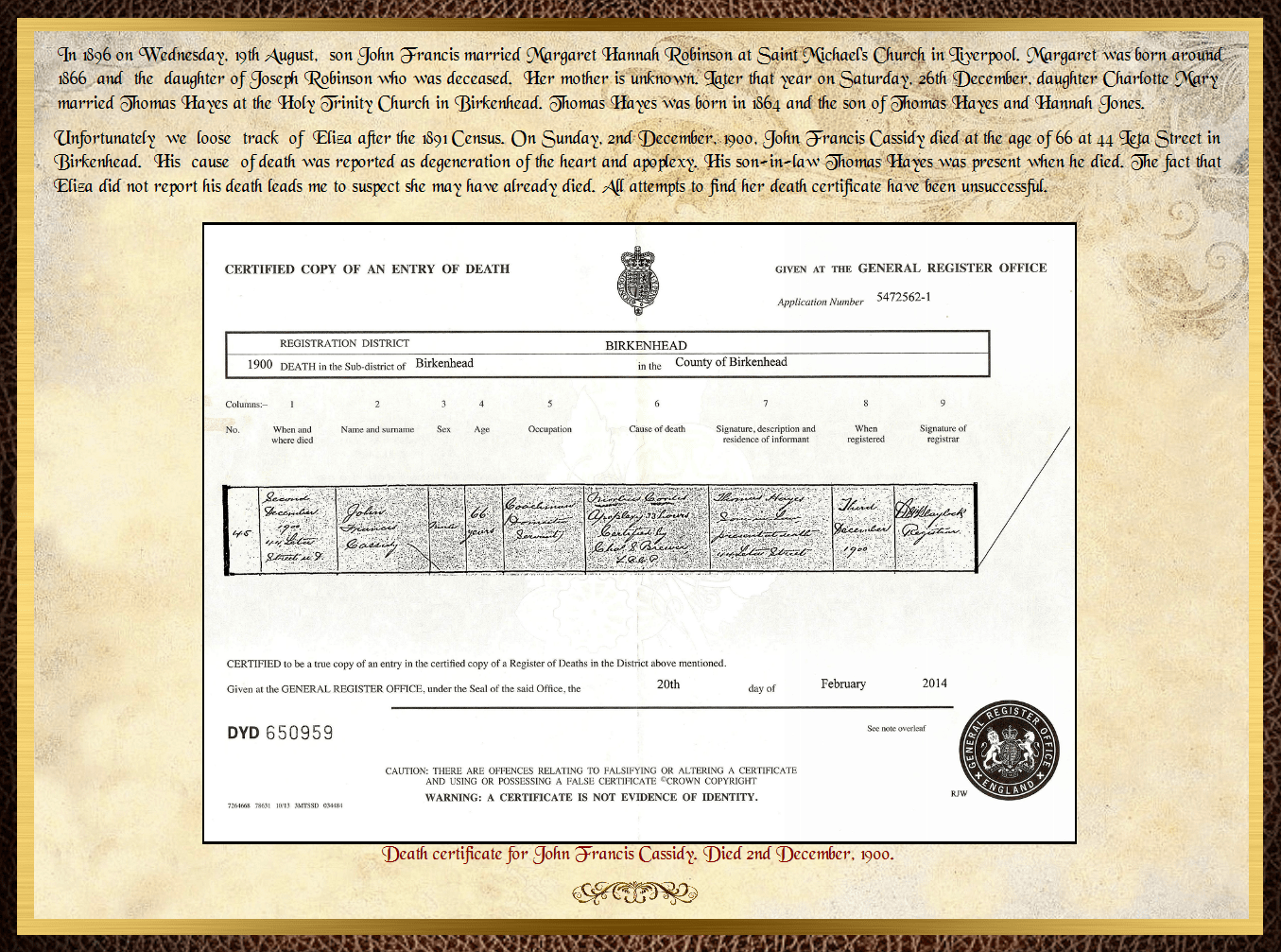 Daughter of Eneas Fitzpatrick & Mary Small