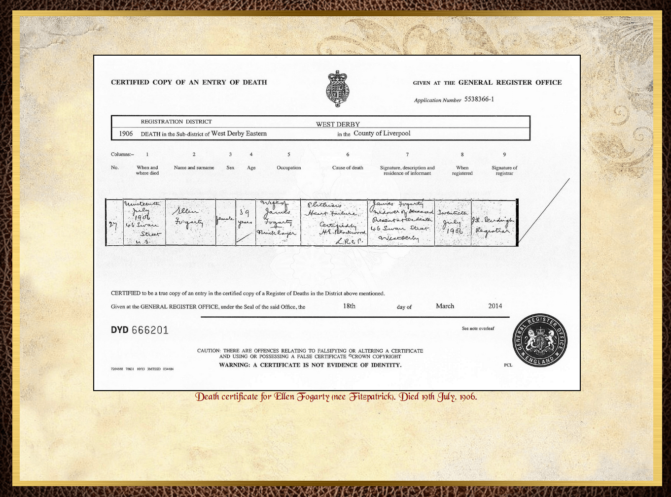 Daughter of John Charles Fitzpatrick & Annie Barrow