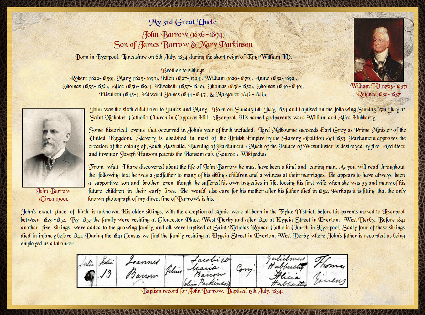 Son of James Barrow & Mary Parkinson