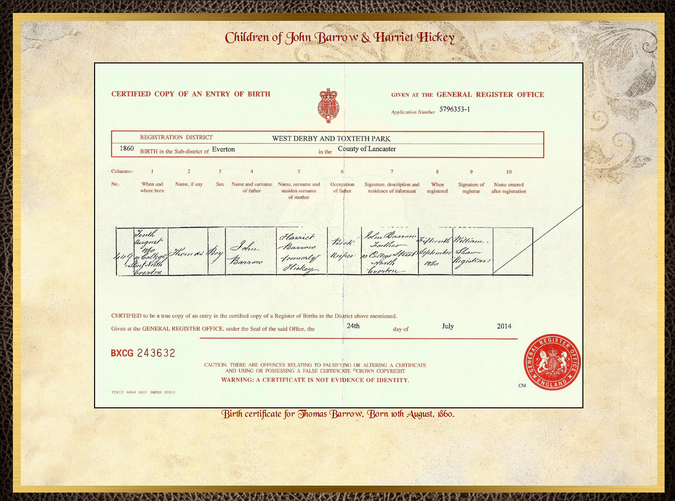 Son of James Barrow & Mary Parkinson