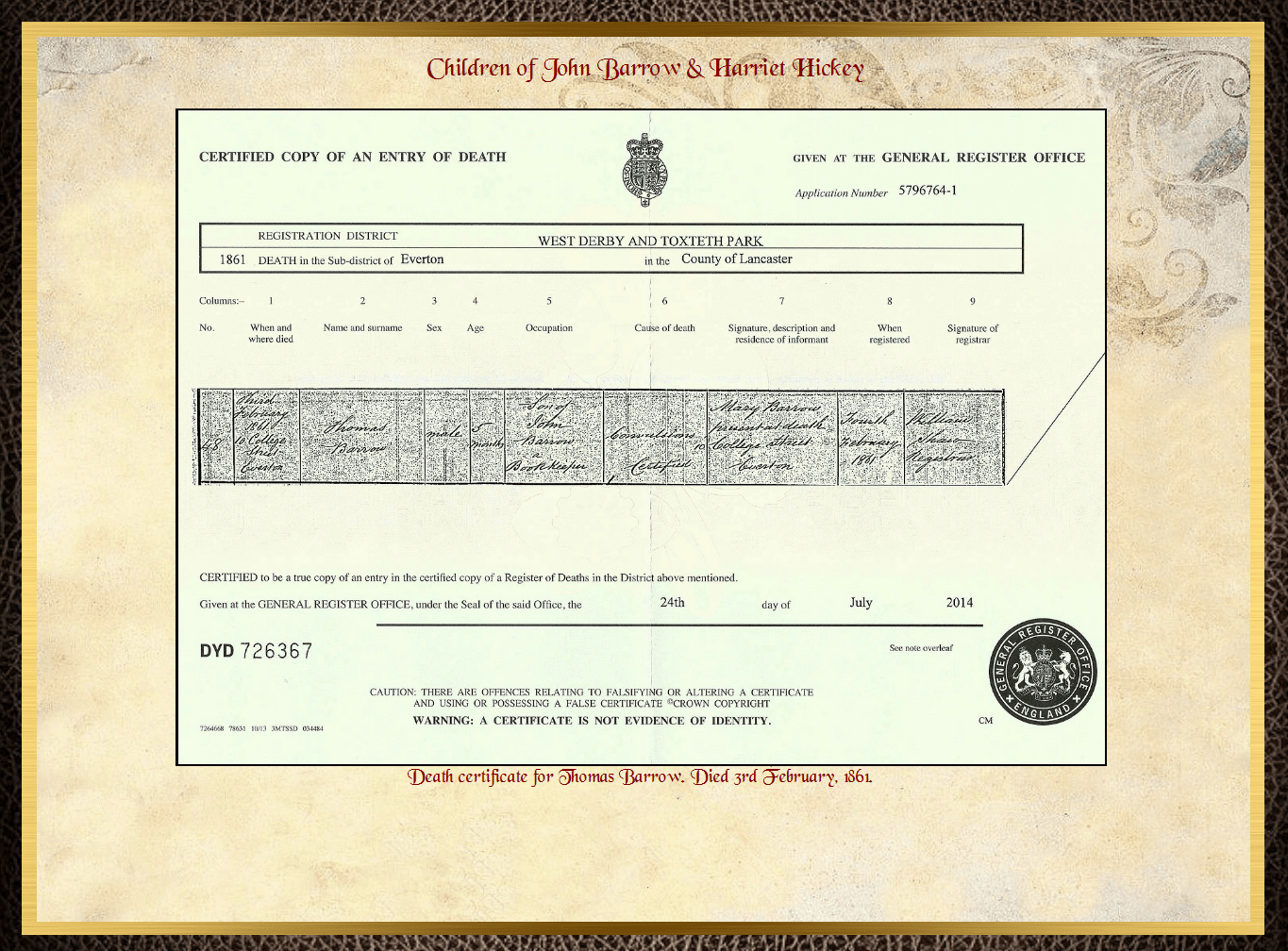 Son of James Barrow & Mary Parkinson