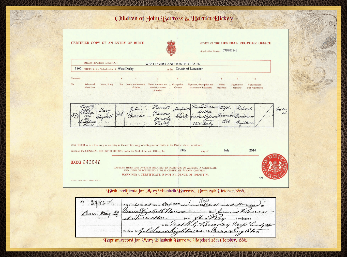 Son of James Barrow & Mary Parkinson