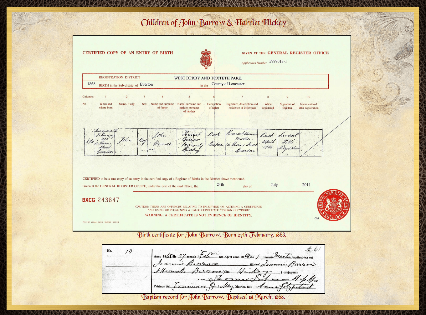 Son of James Barrow & Mary Parkinson