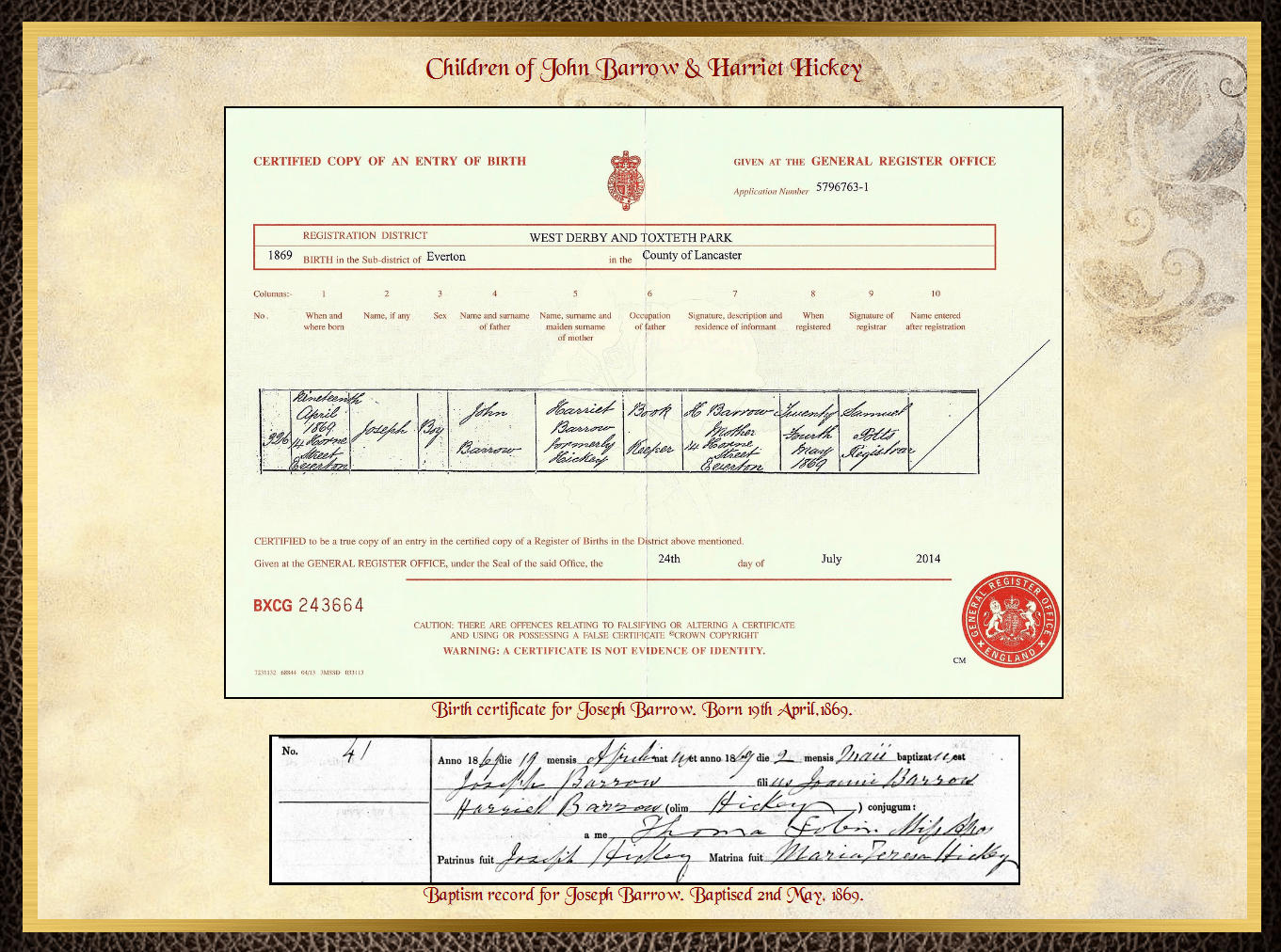 Son of James Barrow & Mary Parkinson
