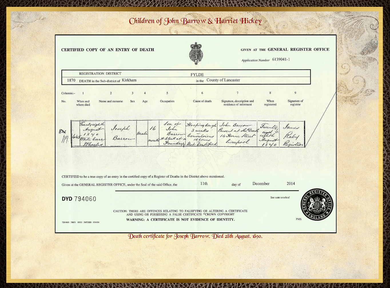 Son of James Barrow & Mary Parkinson