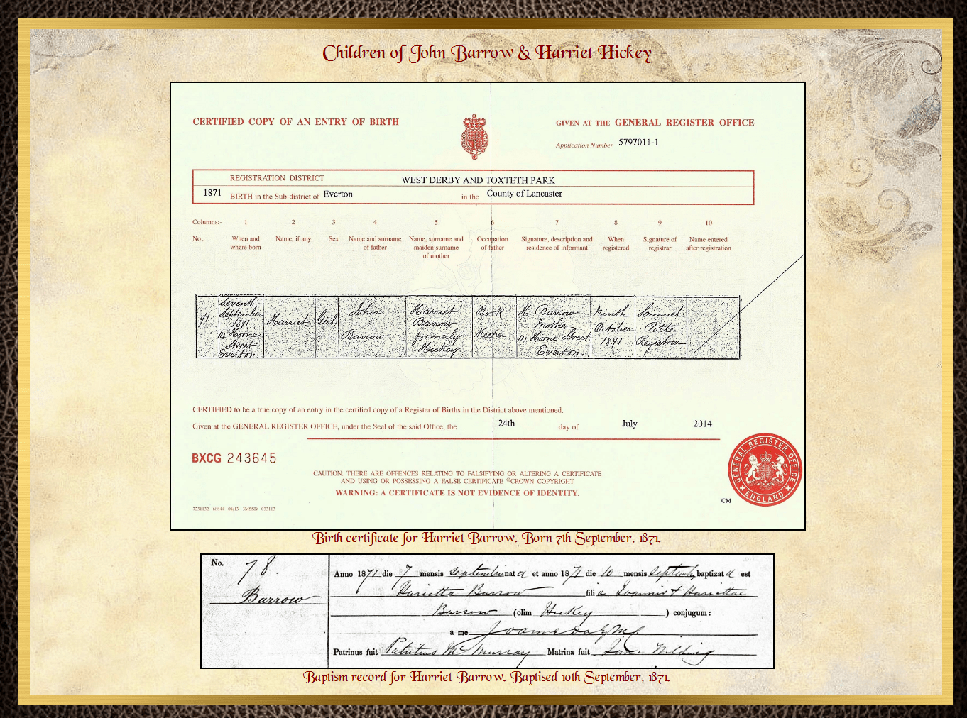 Son of James Barrow & Mary Parkinson