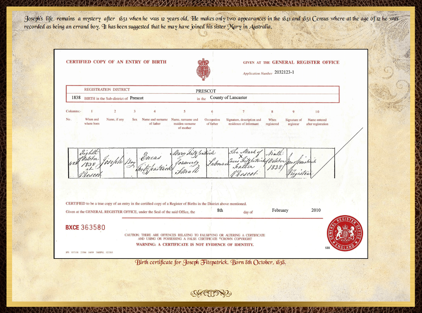 Son of Eneas Fitzpatrick & Mary Small