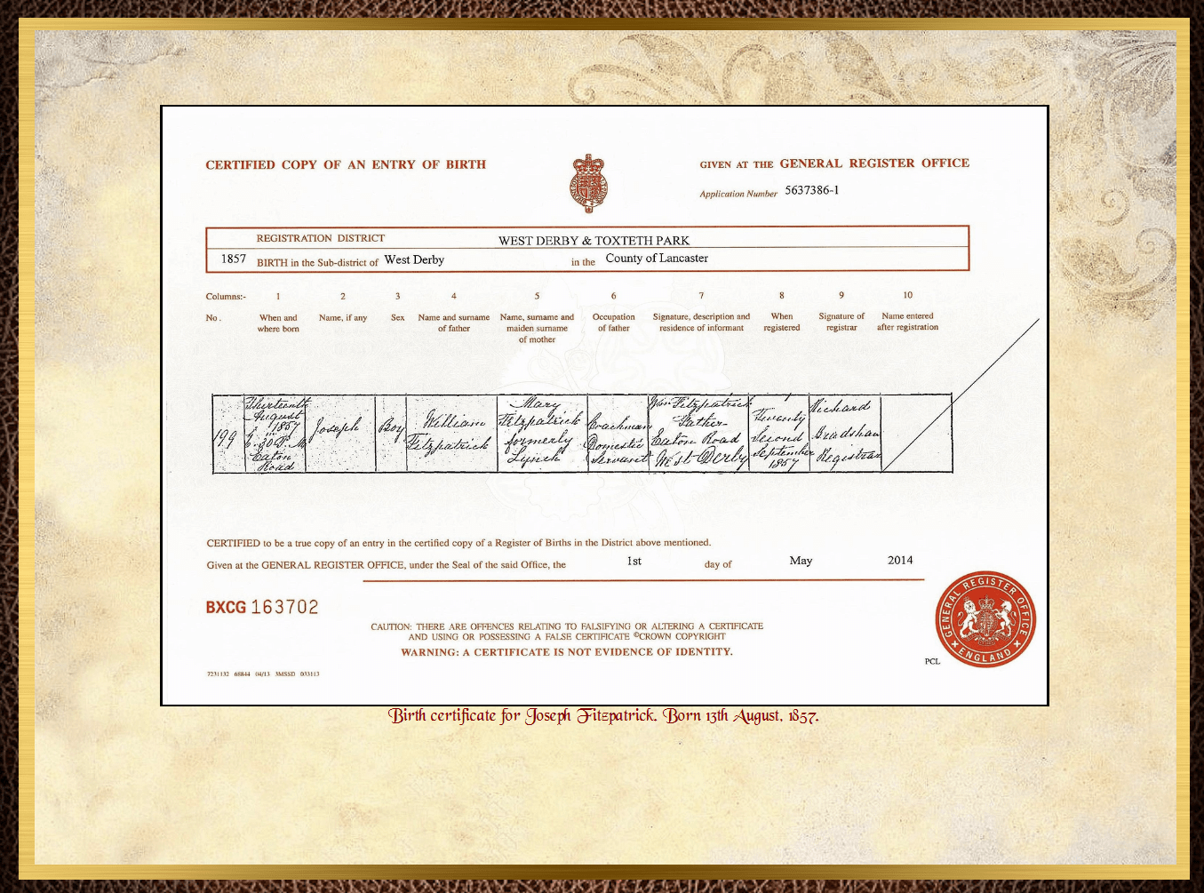 Son of William Charles Fitzpatrick & Mary Frances Lynch
