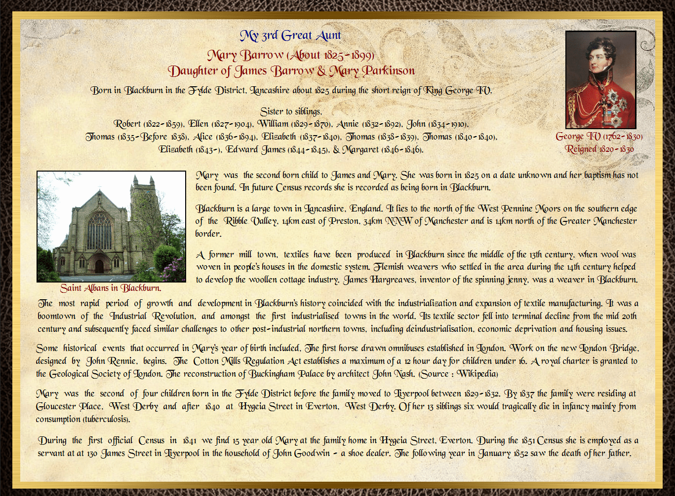 Daughter of James Barrow & Mary Parkinson