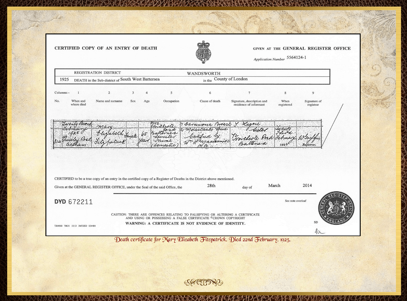 Daughter of John Charles Fitzpatrick & Annie Barrow