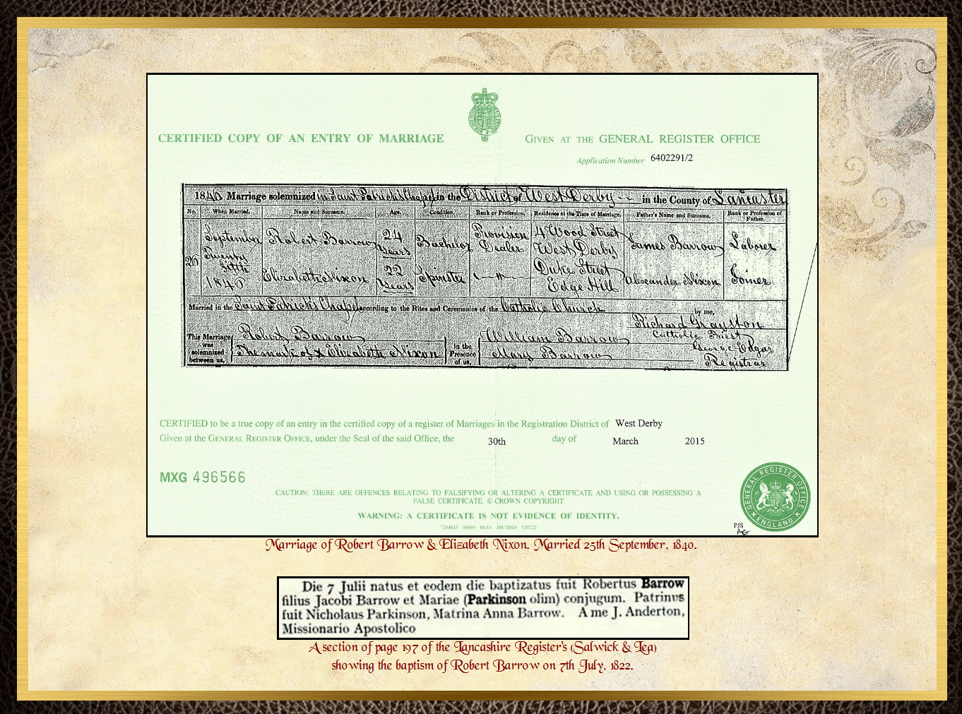 Son of James Barrow & Mary Parkinson