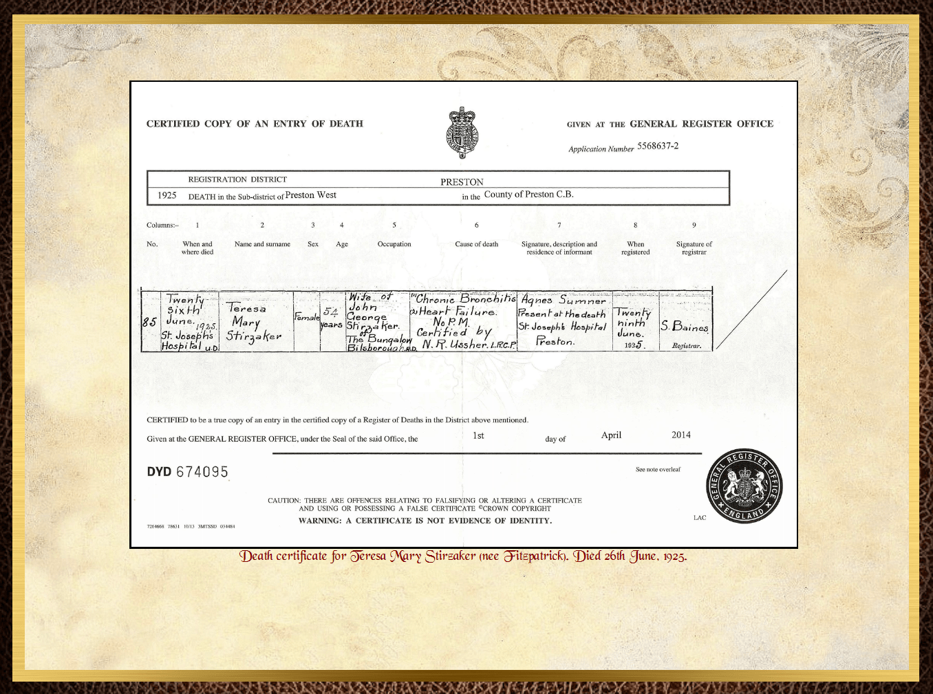 Daughter of William Charles Fitzpatrick & Mary Frances Lynch