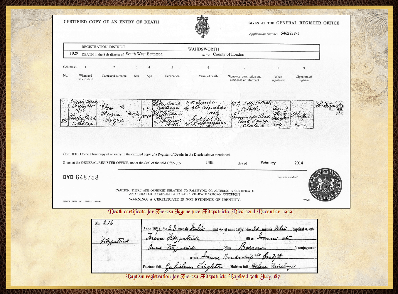 Daughter of John Charles Fitzpatrick & Annie Barrow