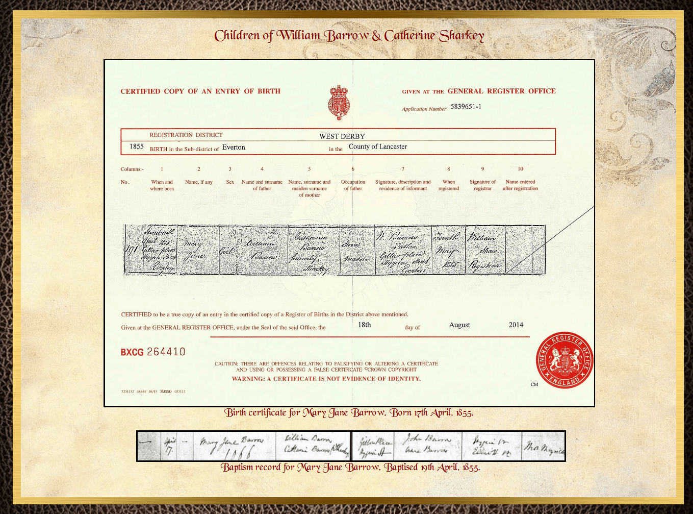 Son of James Barrow & Mary Parkinson