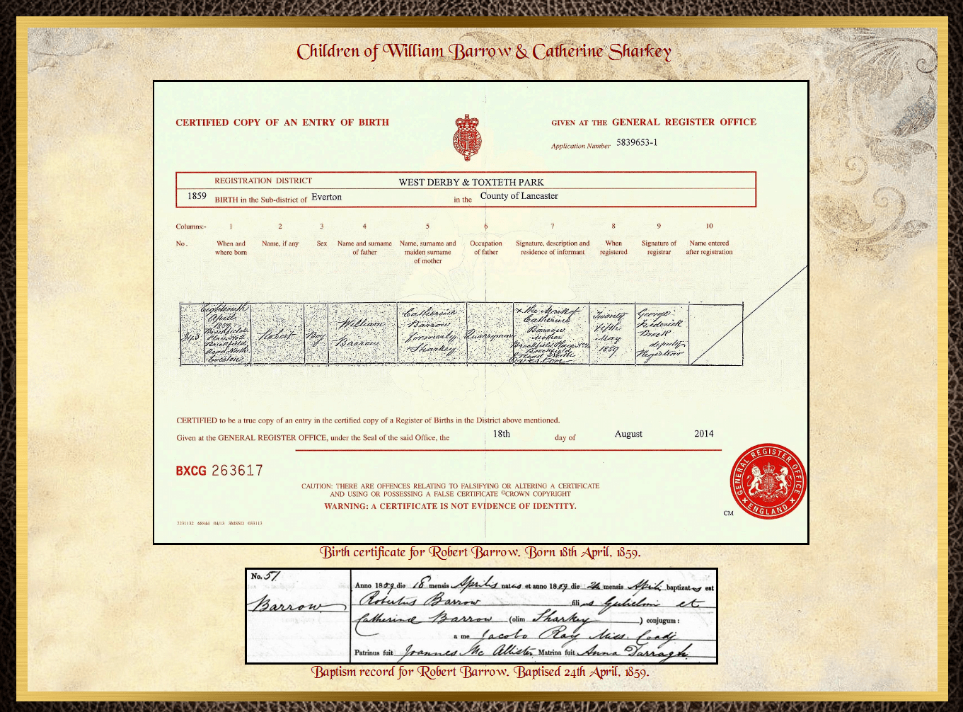 Son of James Barrow & Mary Parkinson