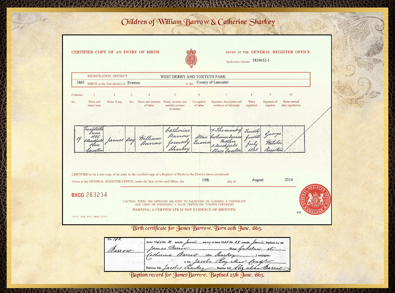 Son of James Barrow & Mary Parkinson