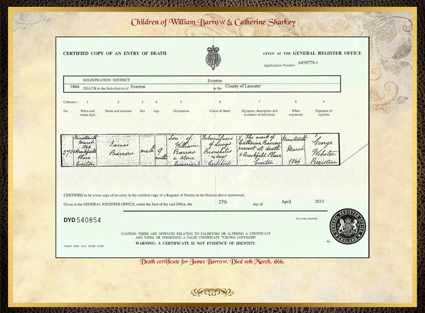 Son of James Barrow & Mary Parkinson