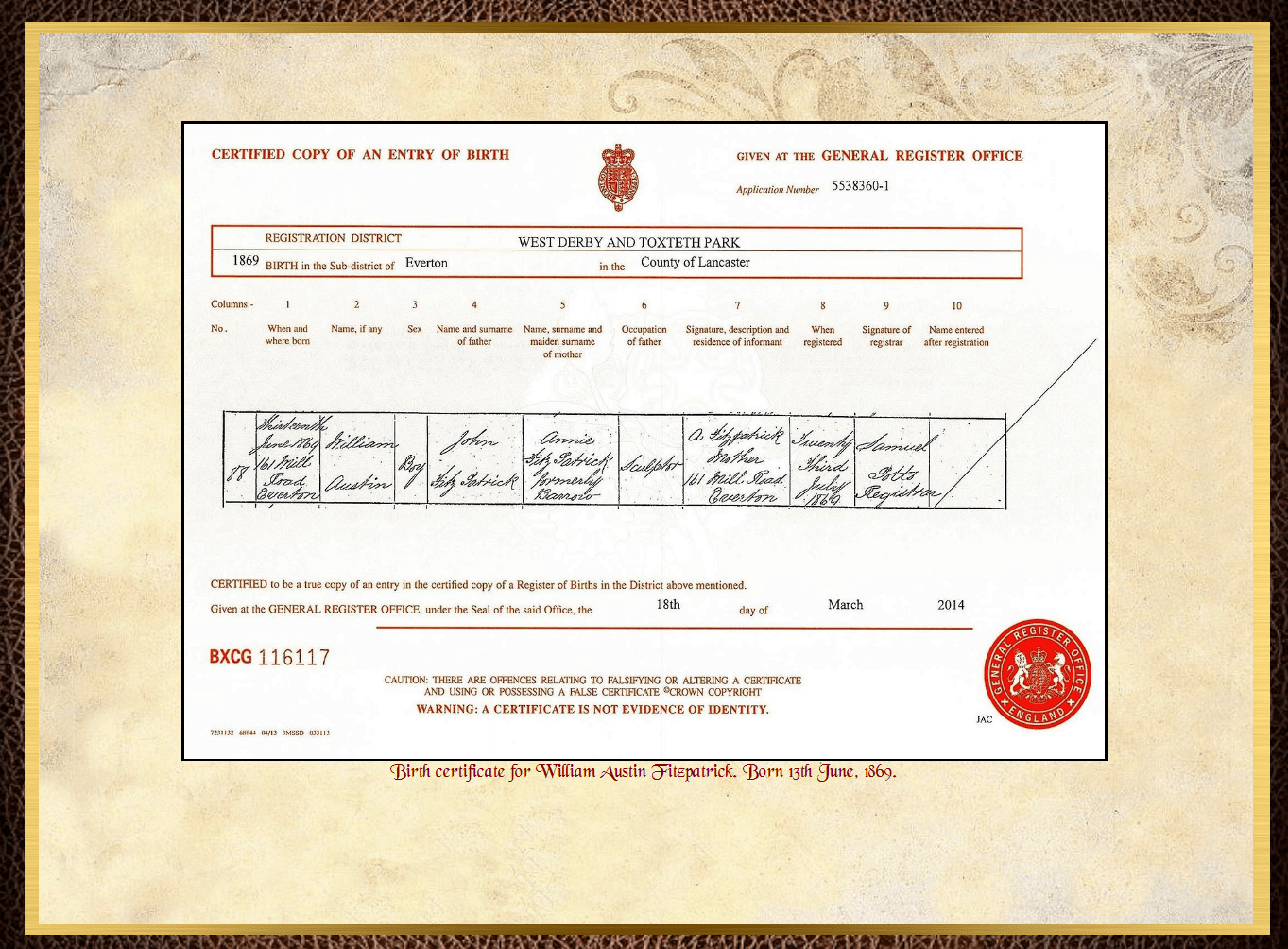 Son of John Charles Fitzpatrick & Annie Barrow