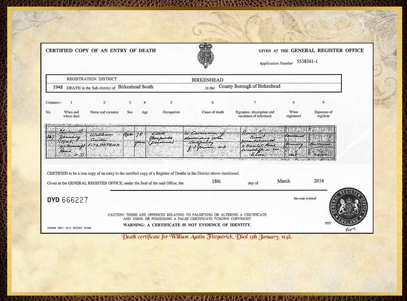 Son of John Charles Fitzpatrick & Annie Barrow