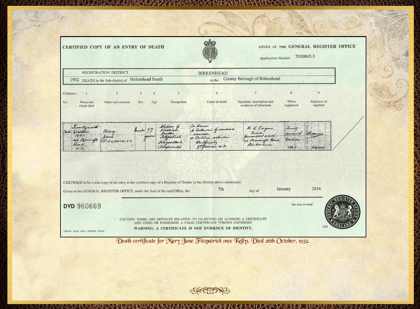 Son of John Charles Fitzpatrick & Annie Barrow