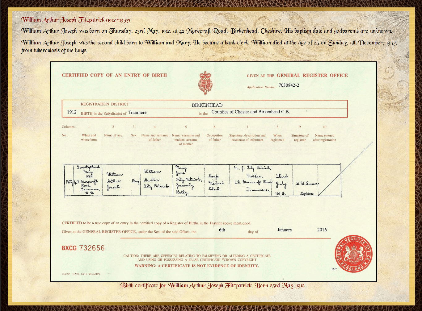 Son of John Charles Fitzpatrick & Annie Barrow