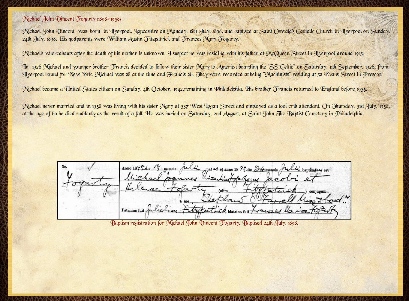 Daughter of John Charles Fitzpatrick & Annie Barrow