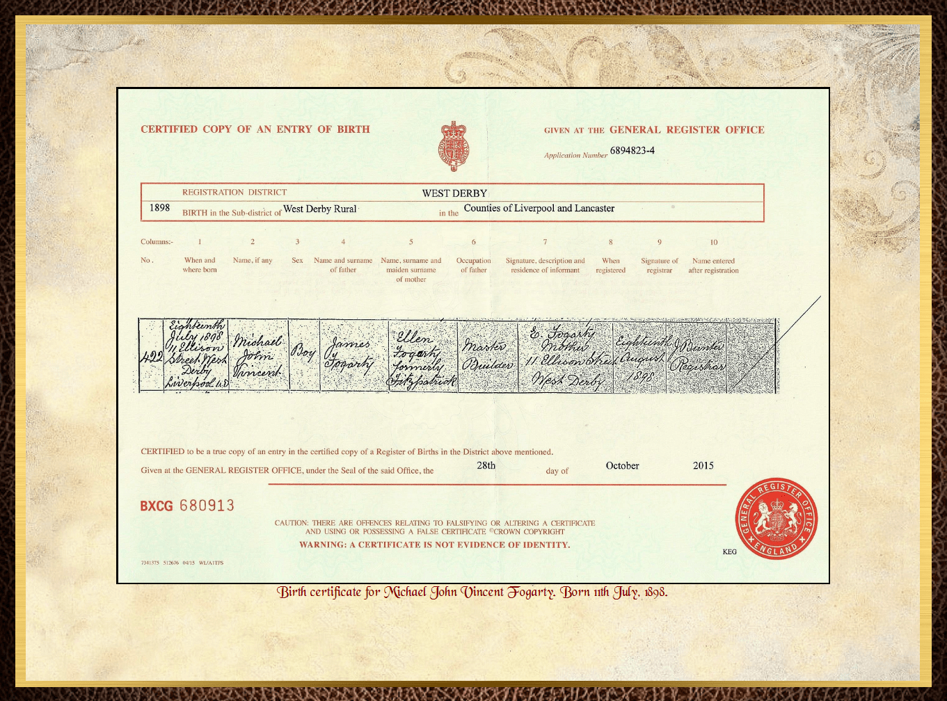 Daughter of John Charles Fitzpatrick & Annie Barrow