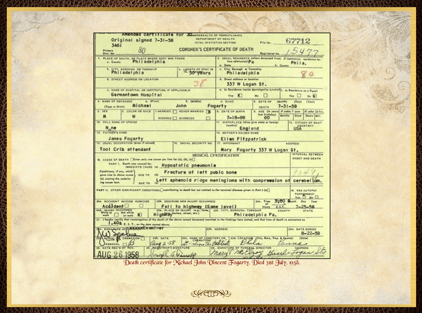 Daughter of John Charles Fitzpatrick & Annie Barrow